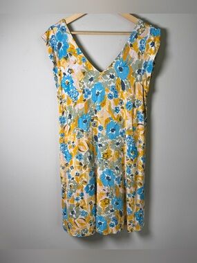 LOFT Impressionist Watercolor Artsy Floral Rayon Swing Dress - Size L
